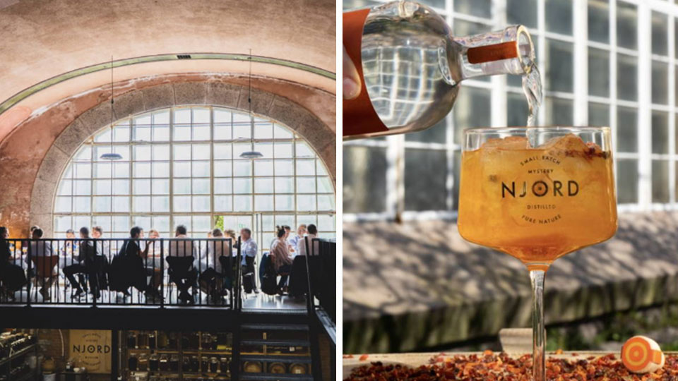 Njord Distillery workshopdeltagere nyder cocktails i smukke omgivelser på Sydhavnen i Aarhus.