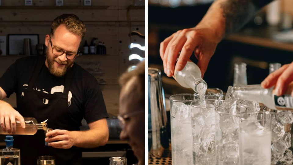 Deltager lærer at lave cocktails under et kursus hos Copenhagen Distillery i København.